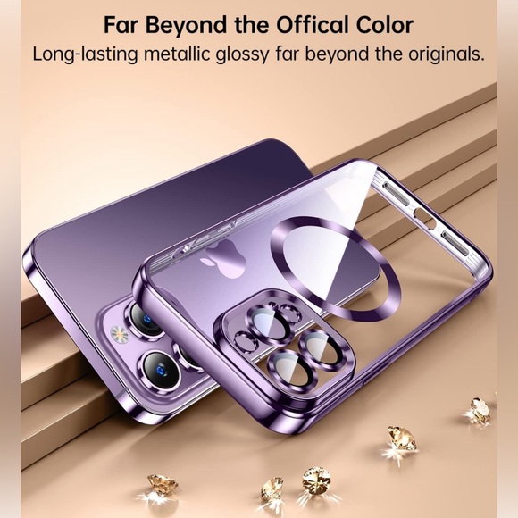 Magnetic Clear for iPhone 14 Pro Max Case withFull Camera Protection Deep Purple - Picture 2 of 6